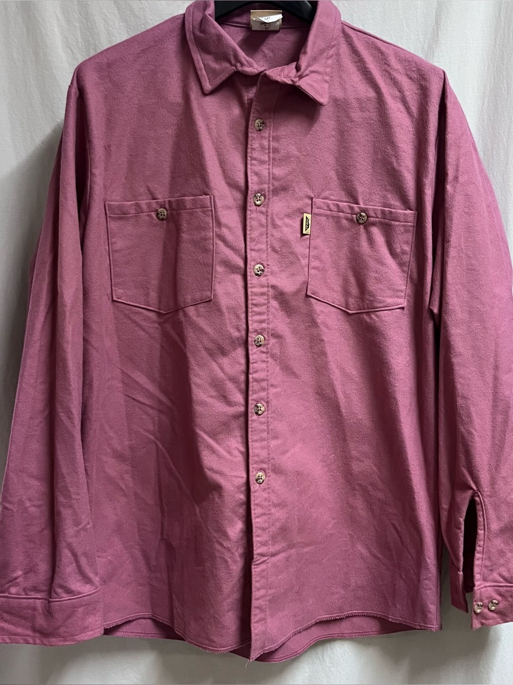 Vintage Ideal Mens Cotton Chamois Button Down Shirt Dusty RoseUSA Large Workwear